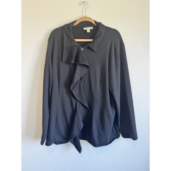 Coldwater Creek Women's Solid Black Zip Up Cardigan Sweater Ruffle Accent 2X - Picture 1 of 10